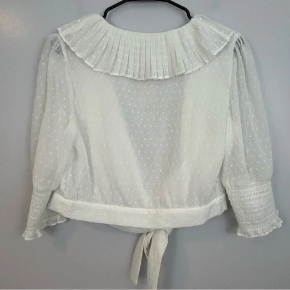 MWT Maje Plumeti Cropped White Wrap Ruffle V-neck Wrap Blouse Size 2 NEW - Picture 5 of 15